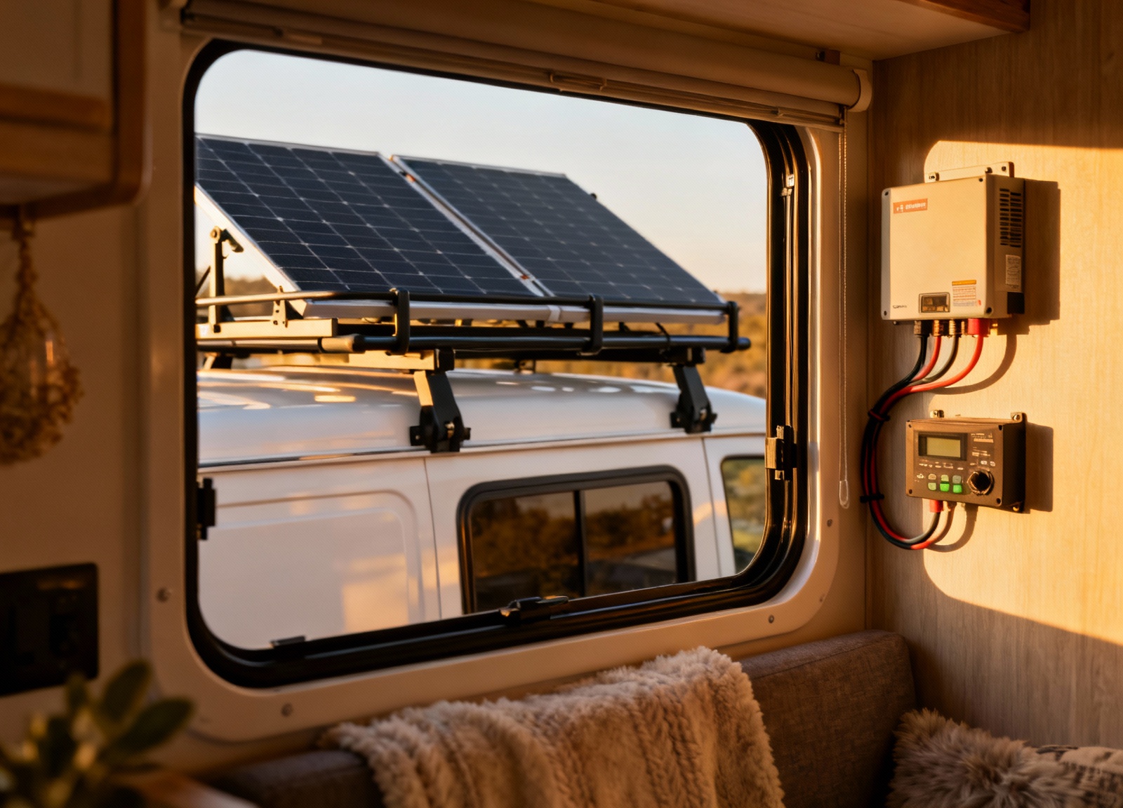 400W solar panels powering RV boondocking lifestyle setup