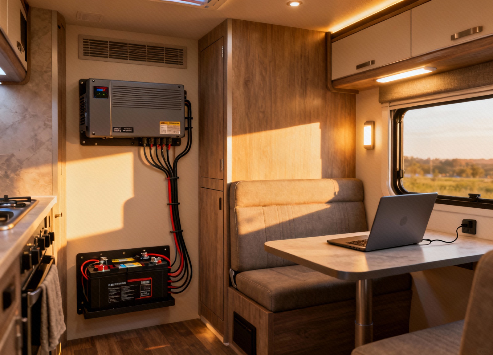 800W solar powering RV interior appliances and electronics