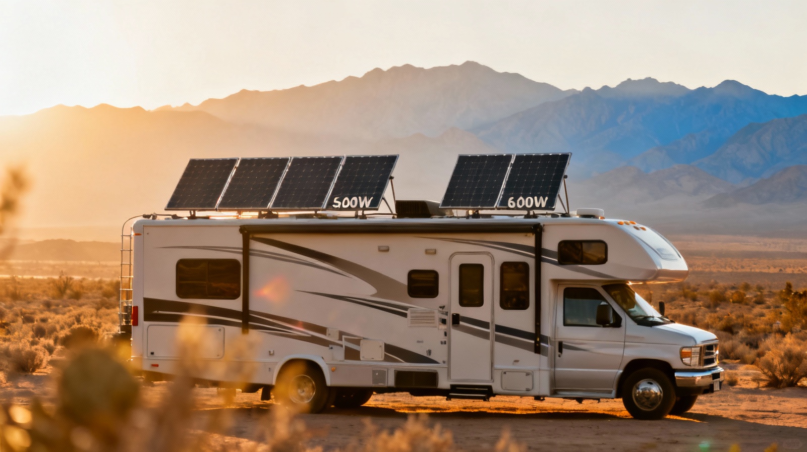 800W RV solar kit professionally installed on motorhome roof