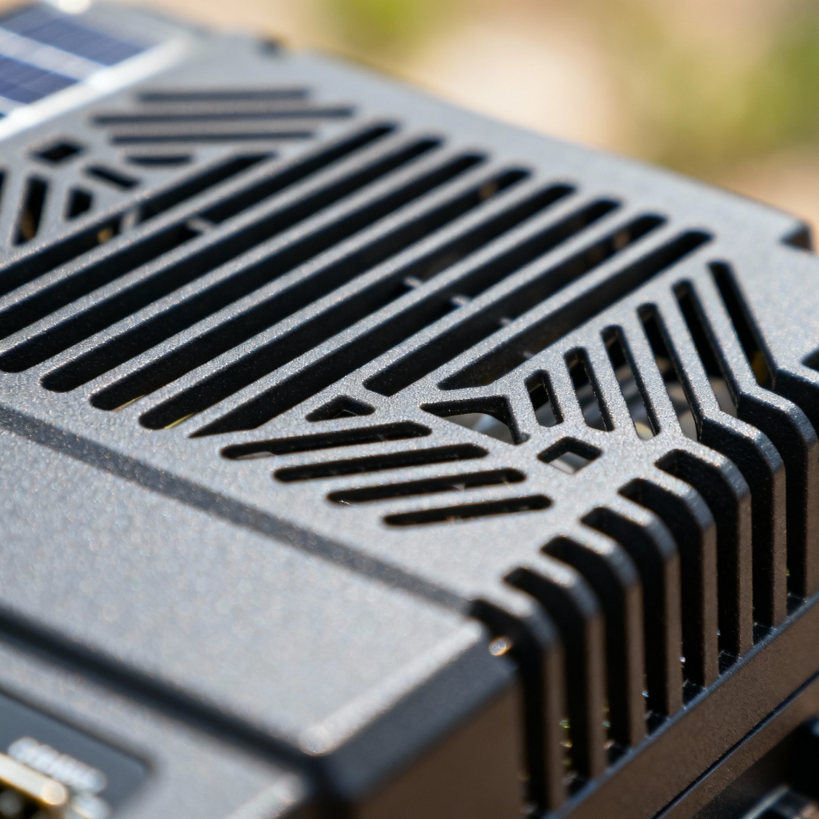 MPPT controller heat dissipation fins close-up detail