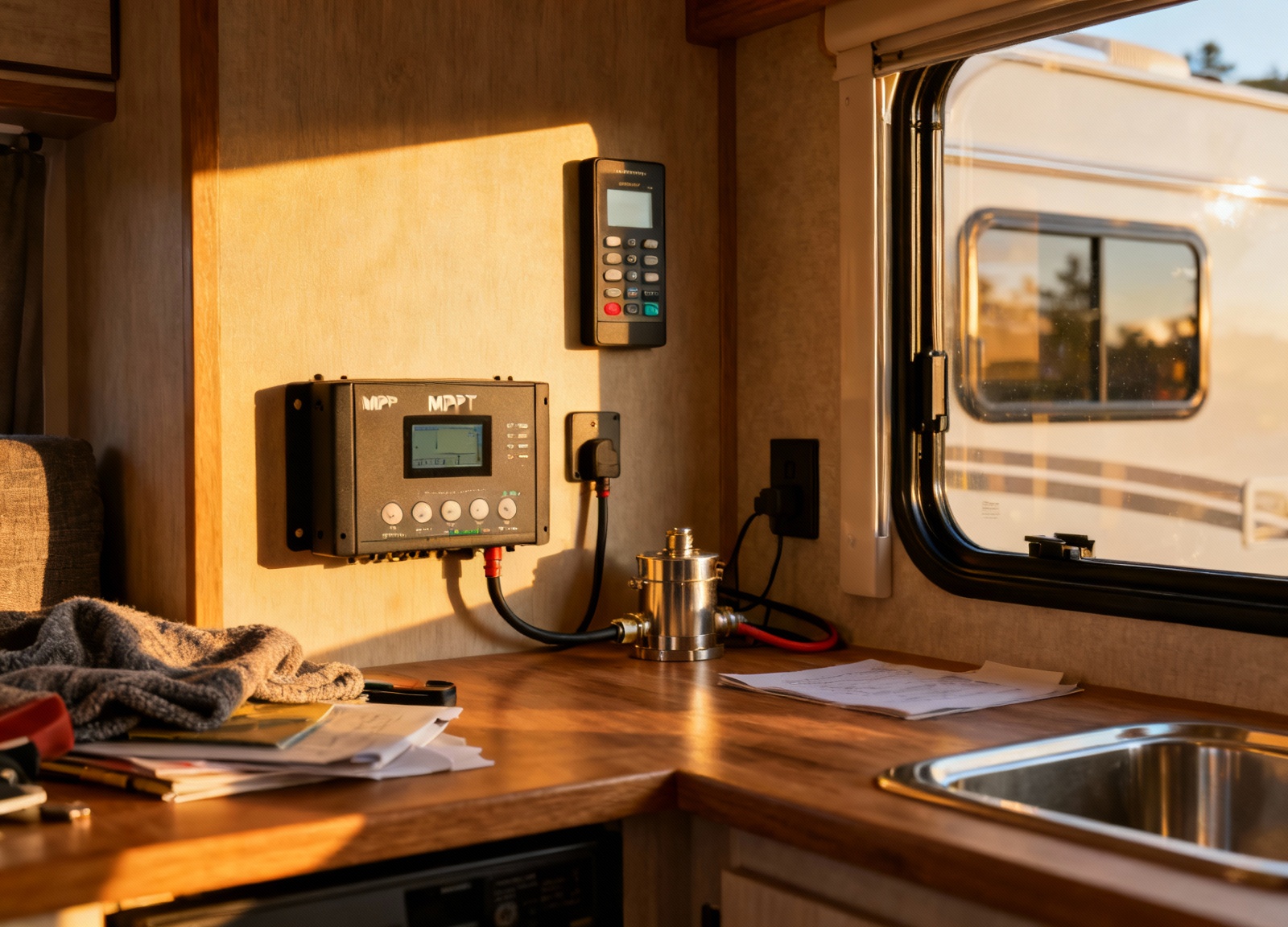 Complete RV solar monitoring setup with MPPT controller