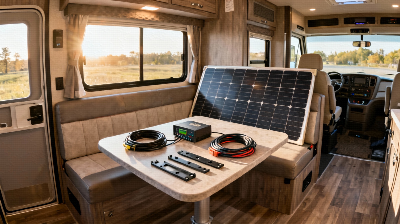 100W RV solar panel kit installation on motorhome roof
