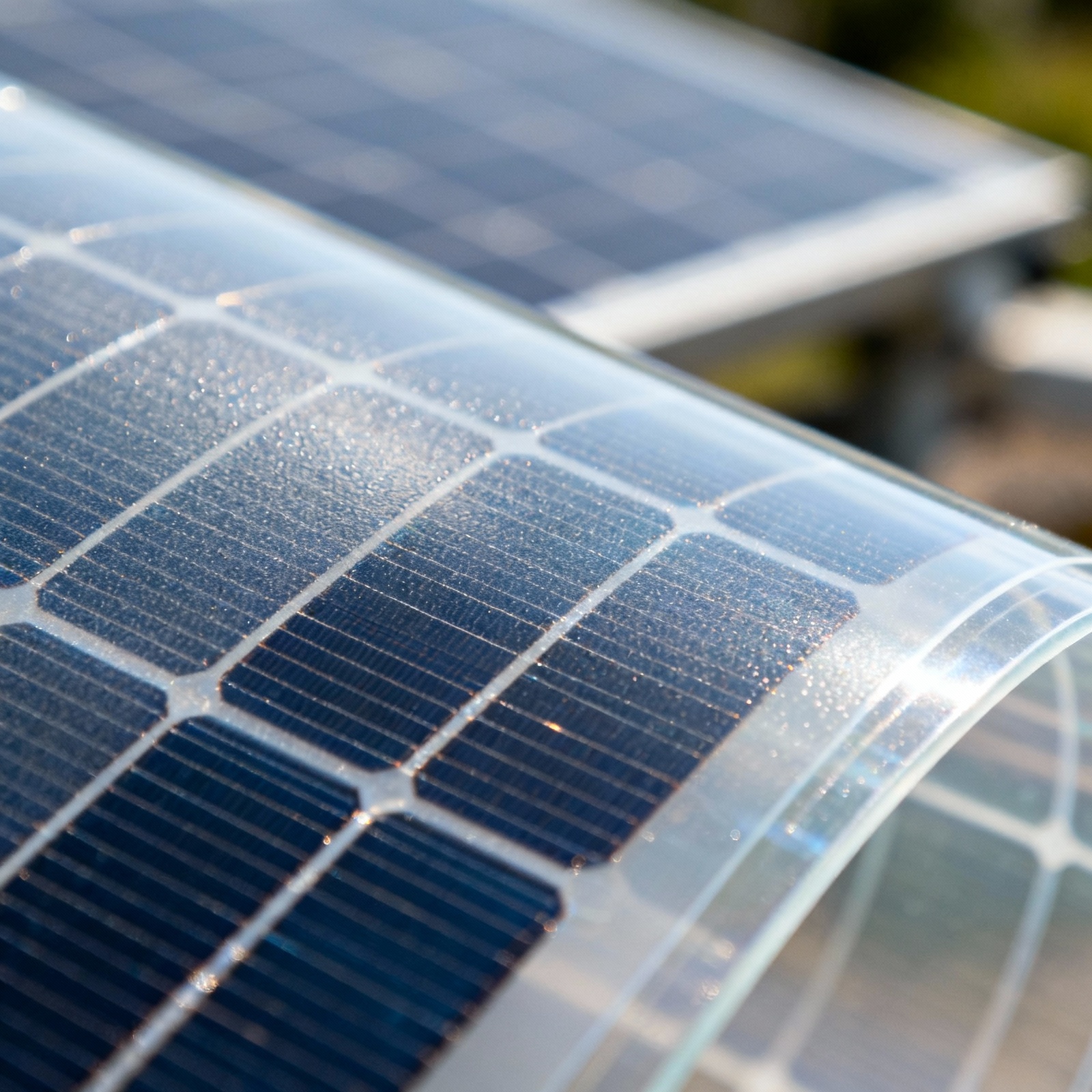 Close-up view of flexible solar panel cells