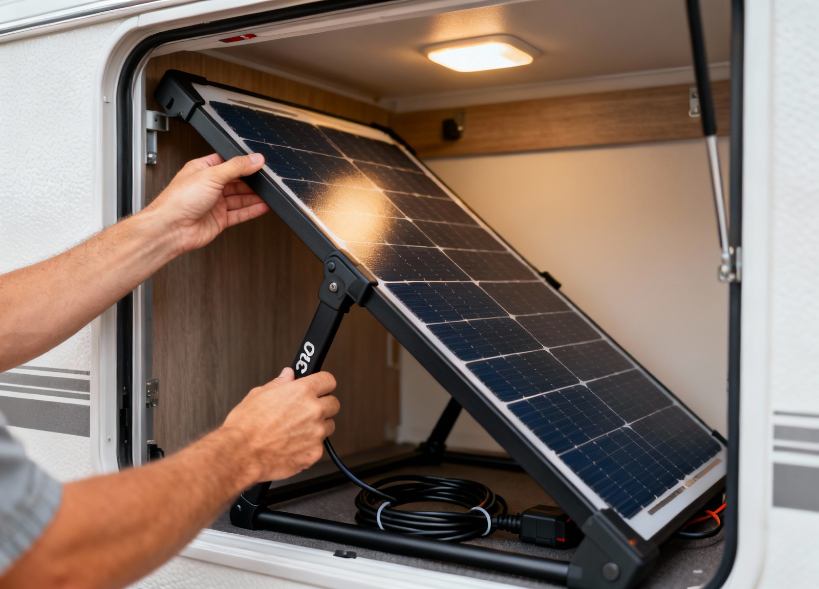 Adjusting portable solar panel angle for optimal RV charging