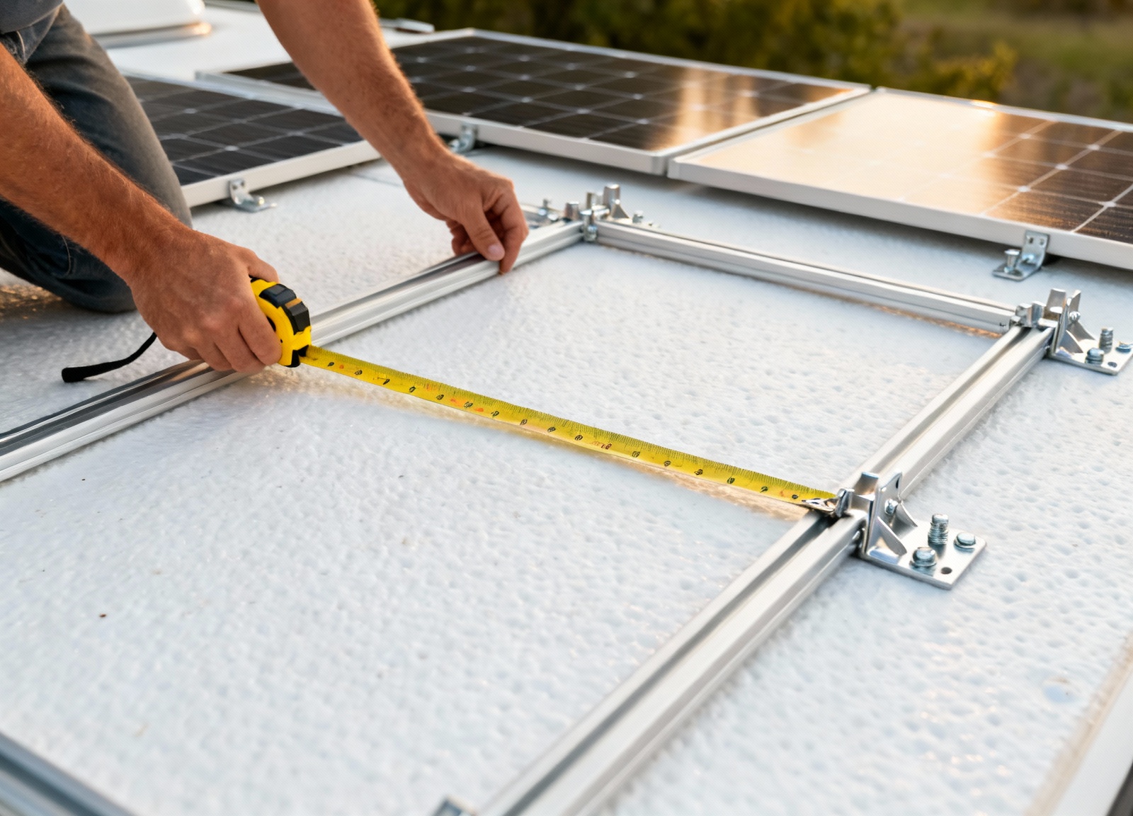 Measuring RV roof space for rigid solar panel installation