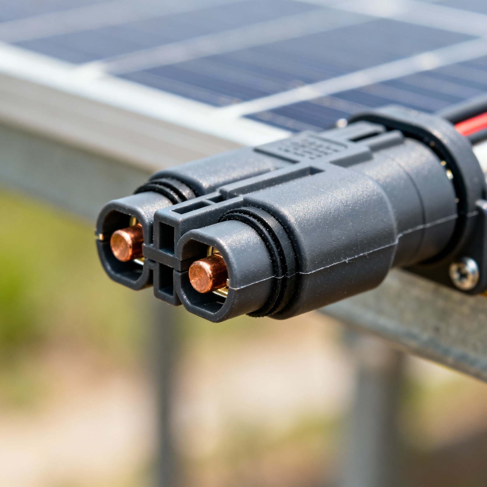 Weatherproof MC4 solar panel connectors installed