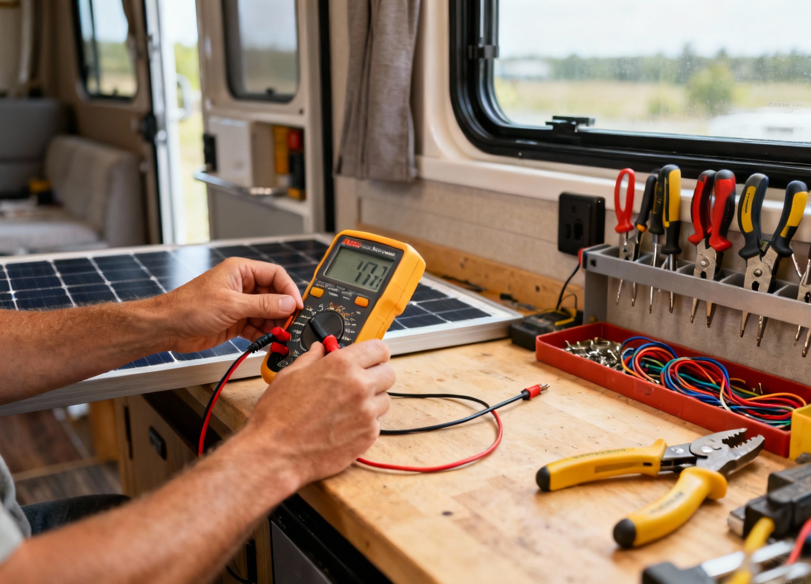 Testing 200W solar panel output with multimeter