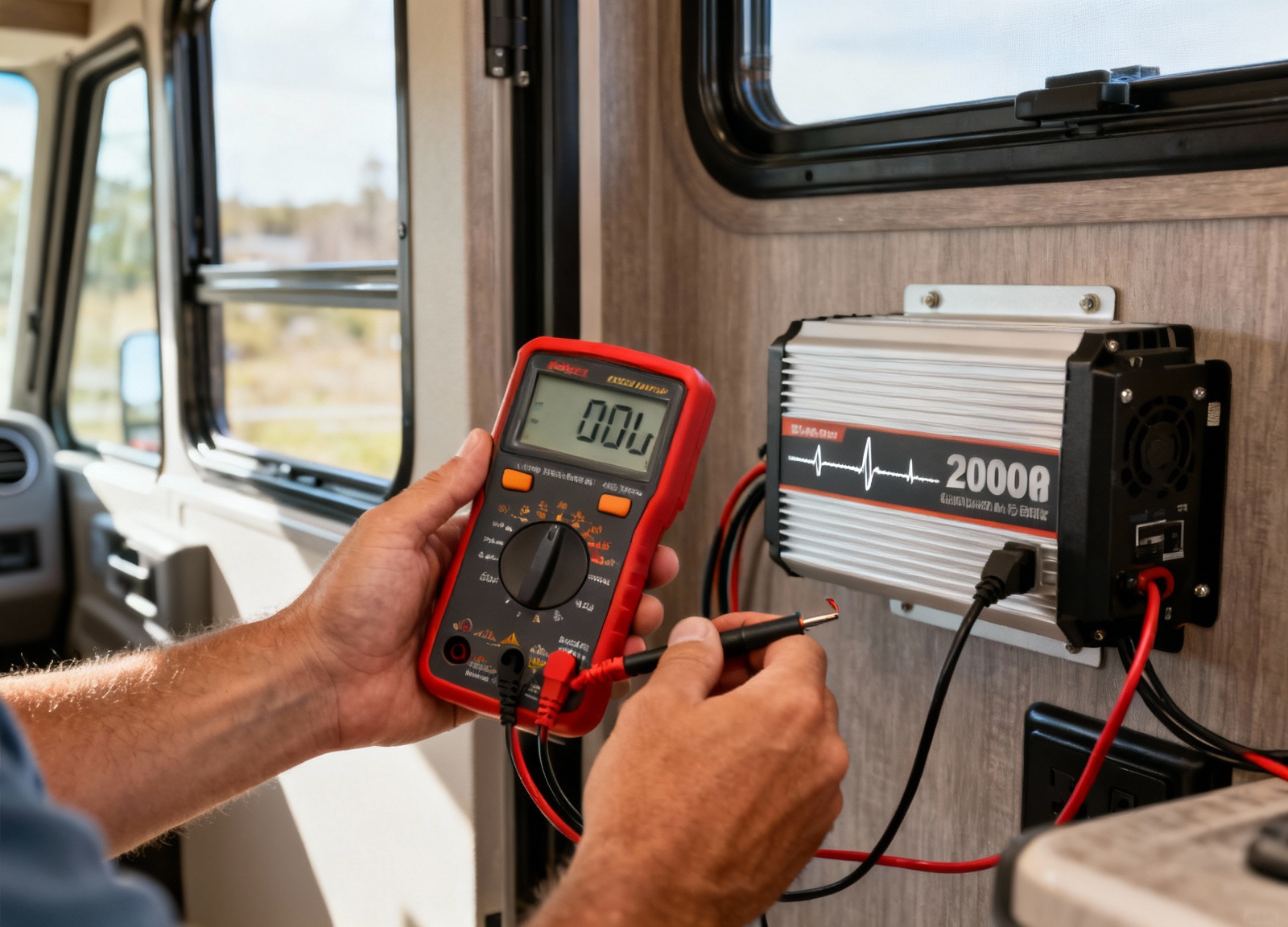 Testing 2000W pure sine wave inverter output with multimeter