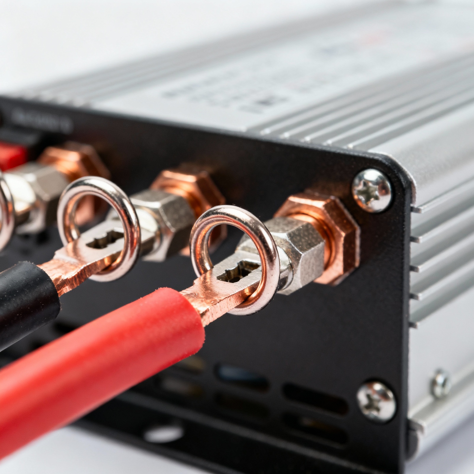 Close-up of 2000W inverter terminal connections