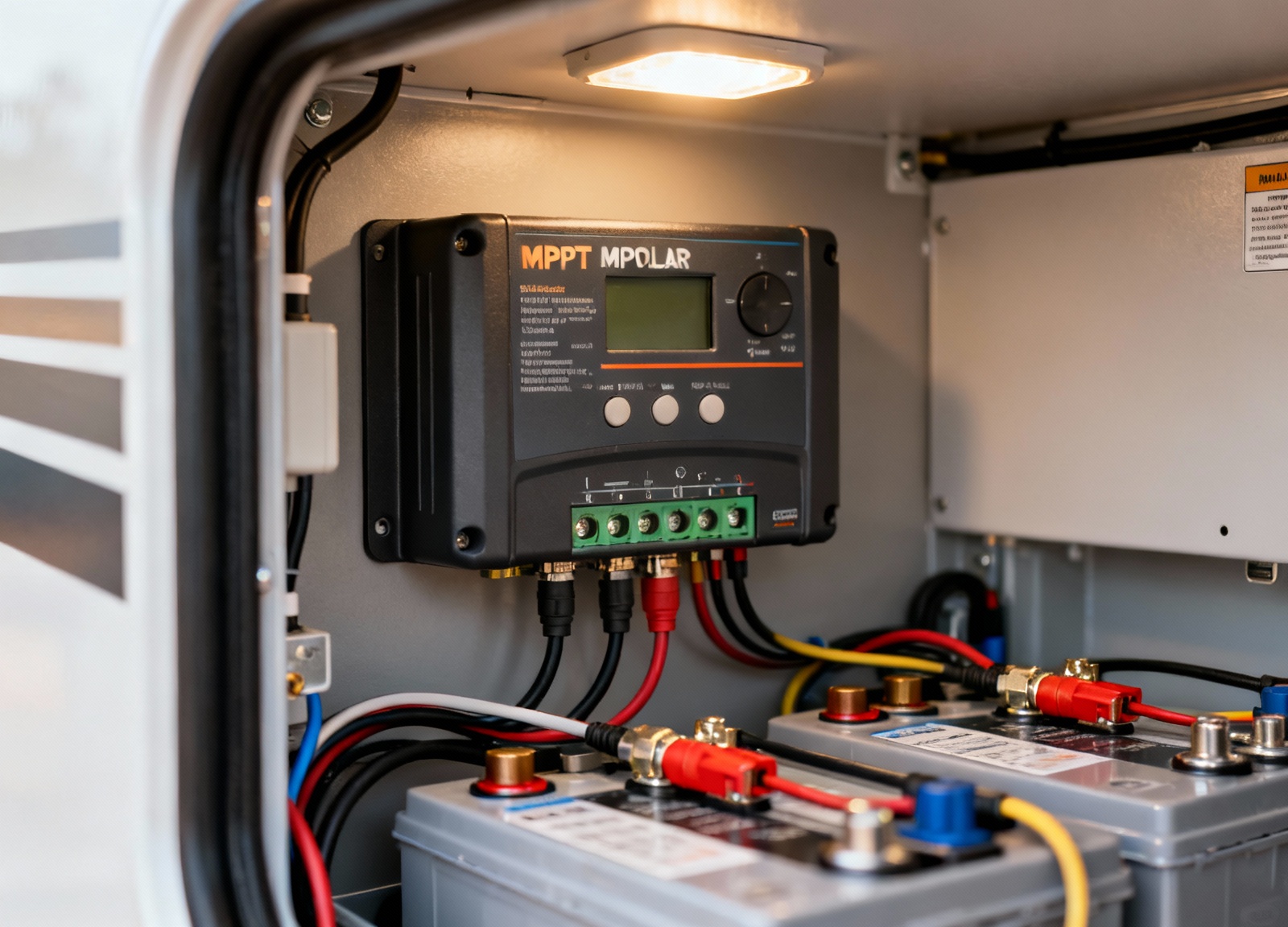 MPPT controller wired to flexible solar panel system