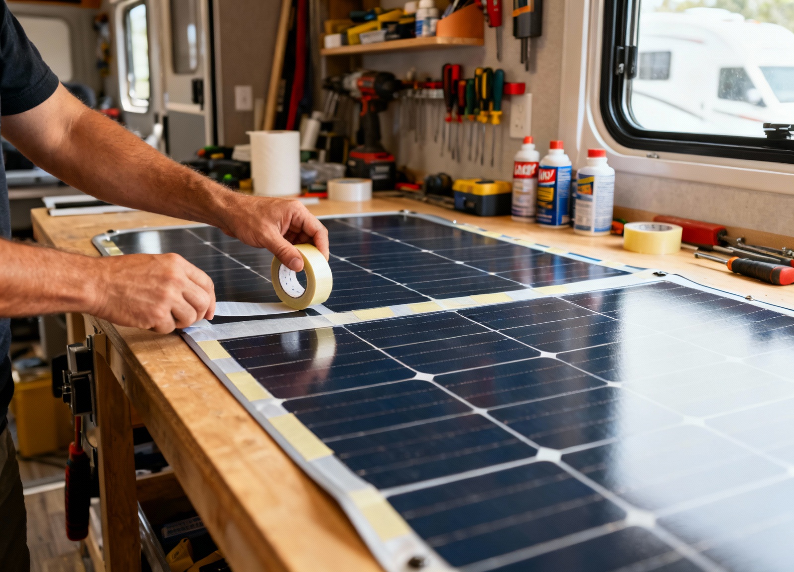 Installing flexible RV solar panels with VHB mounting tape