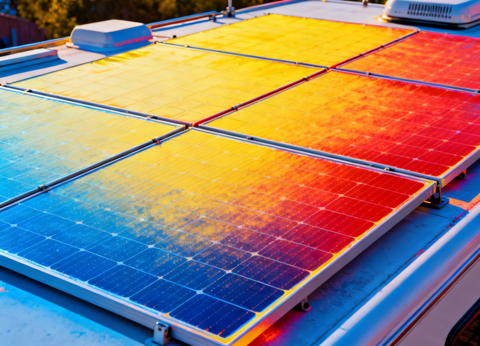 Thermal imaging shows flexible solar panel heat patterns