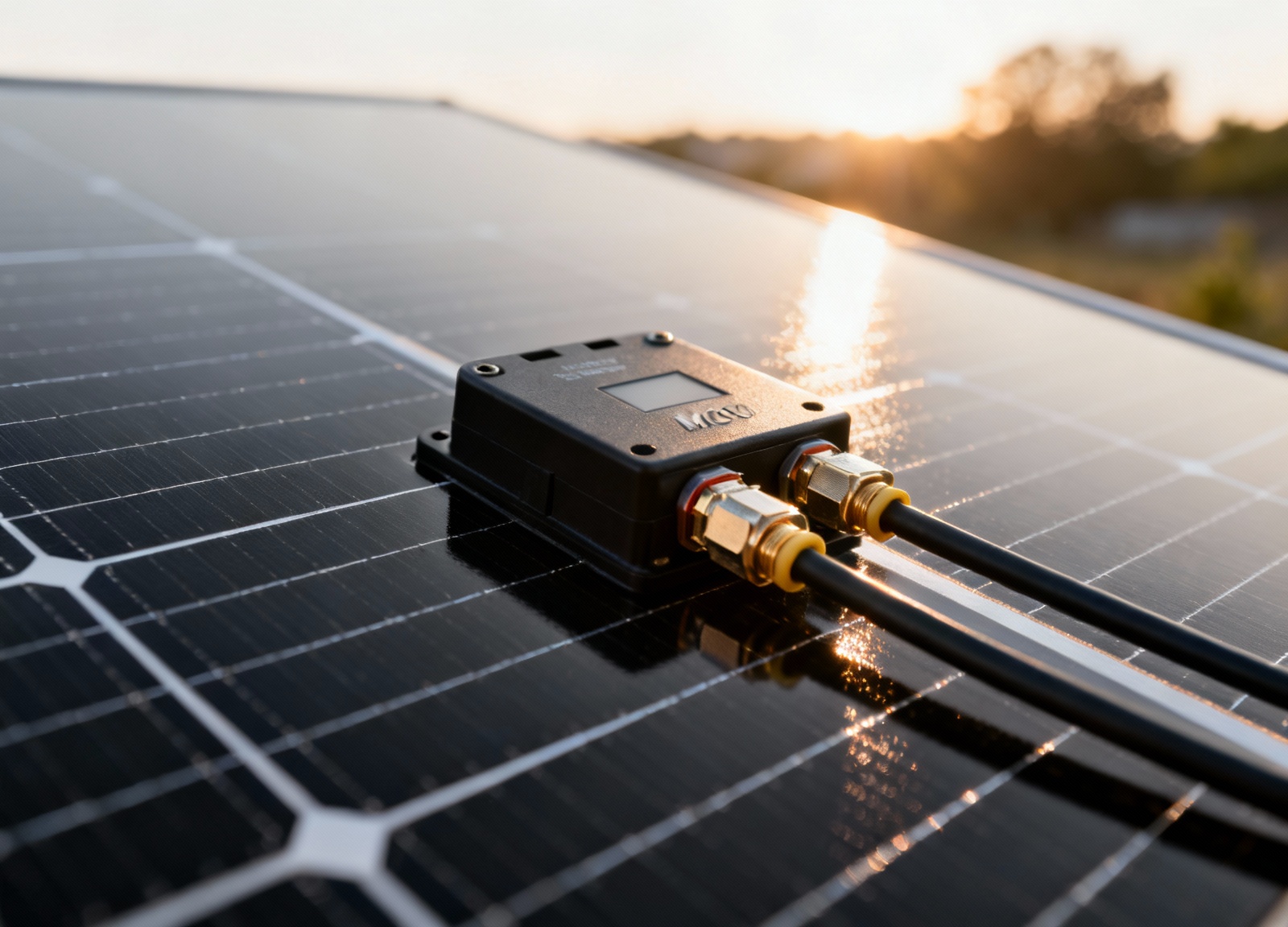 MC4 connectors on portable RV solar panel close-up