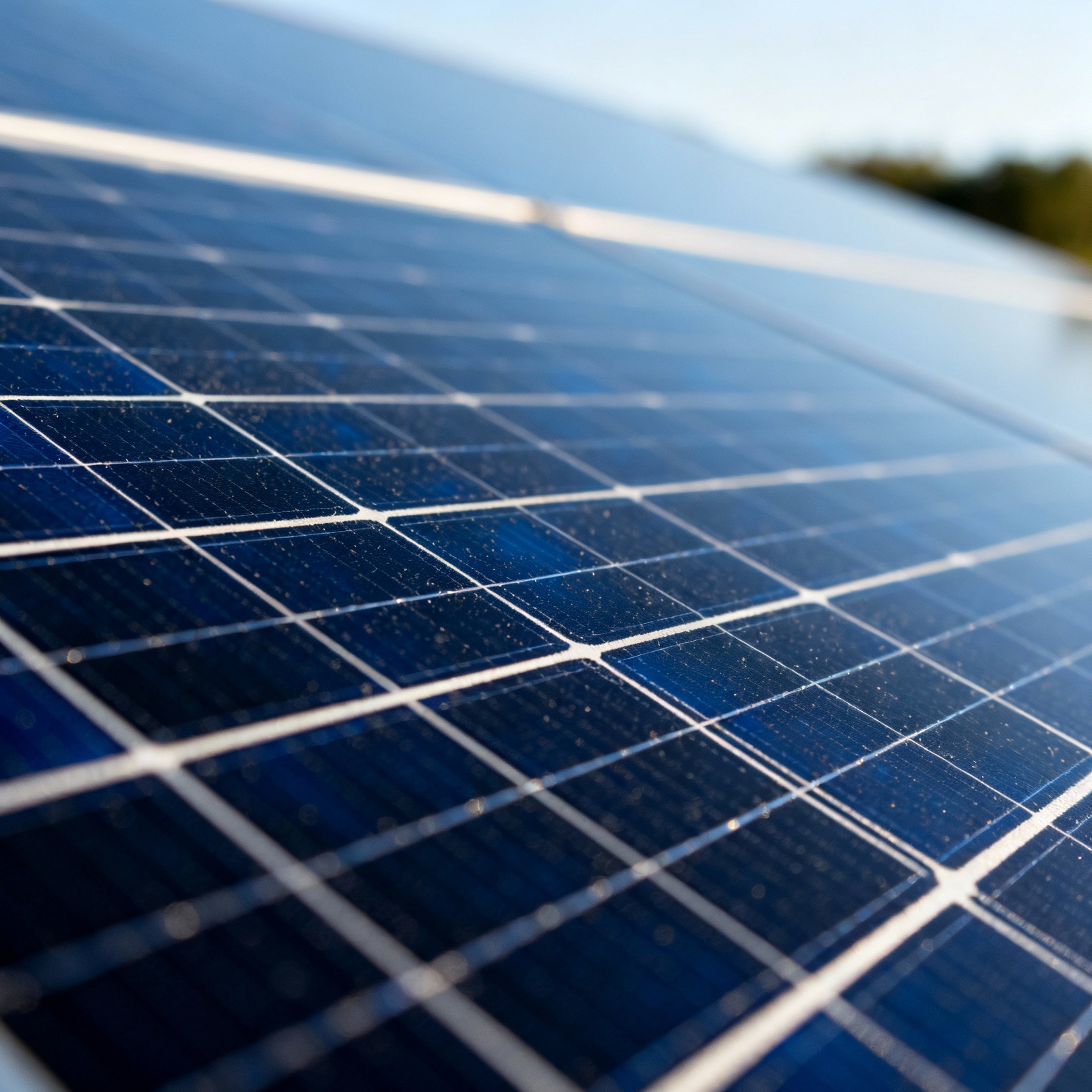 Close-up of rigid RV solar panel monocrystalline cells showing quality construction