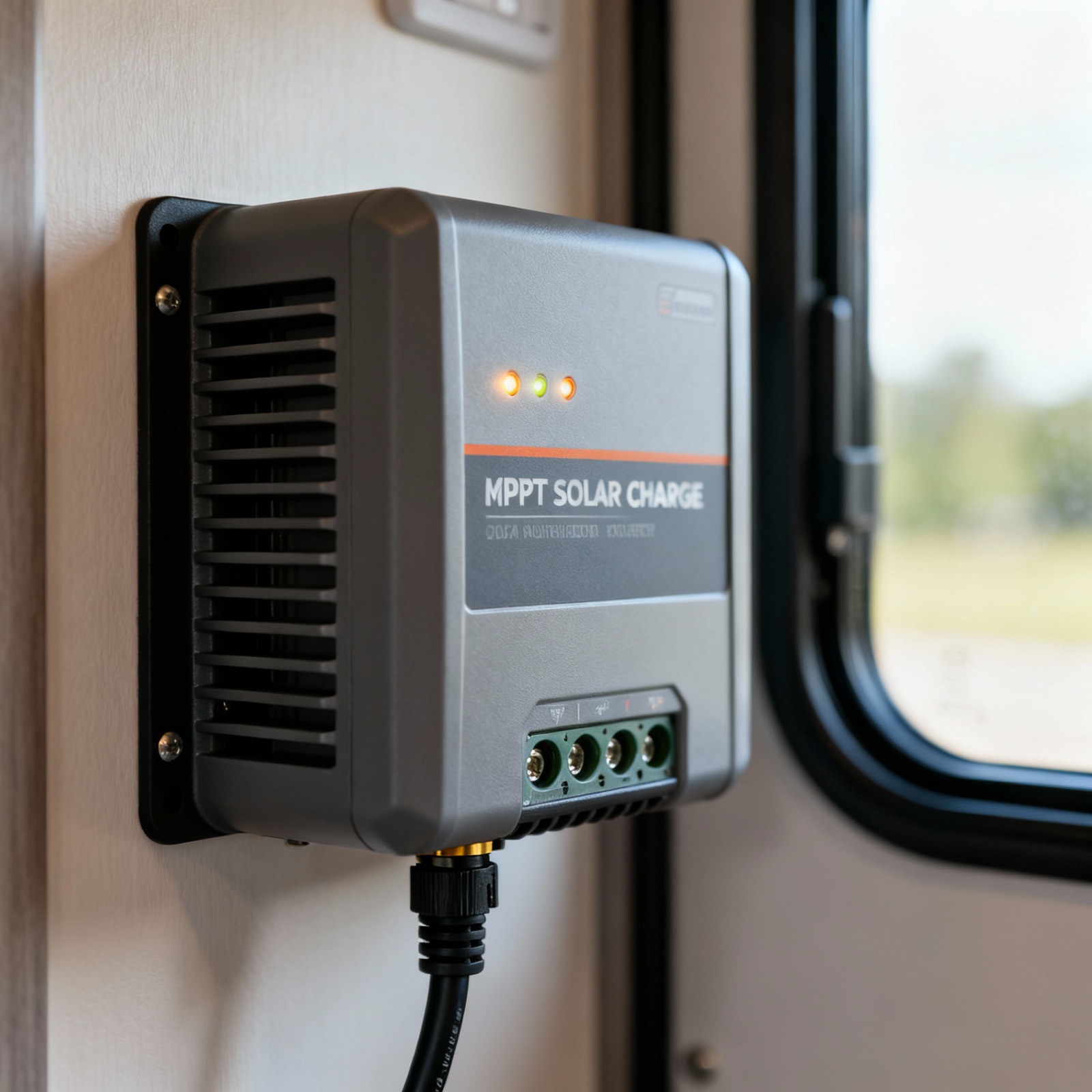 Close-up of MPPT charge controller included with 800W solar kit
