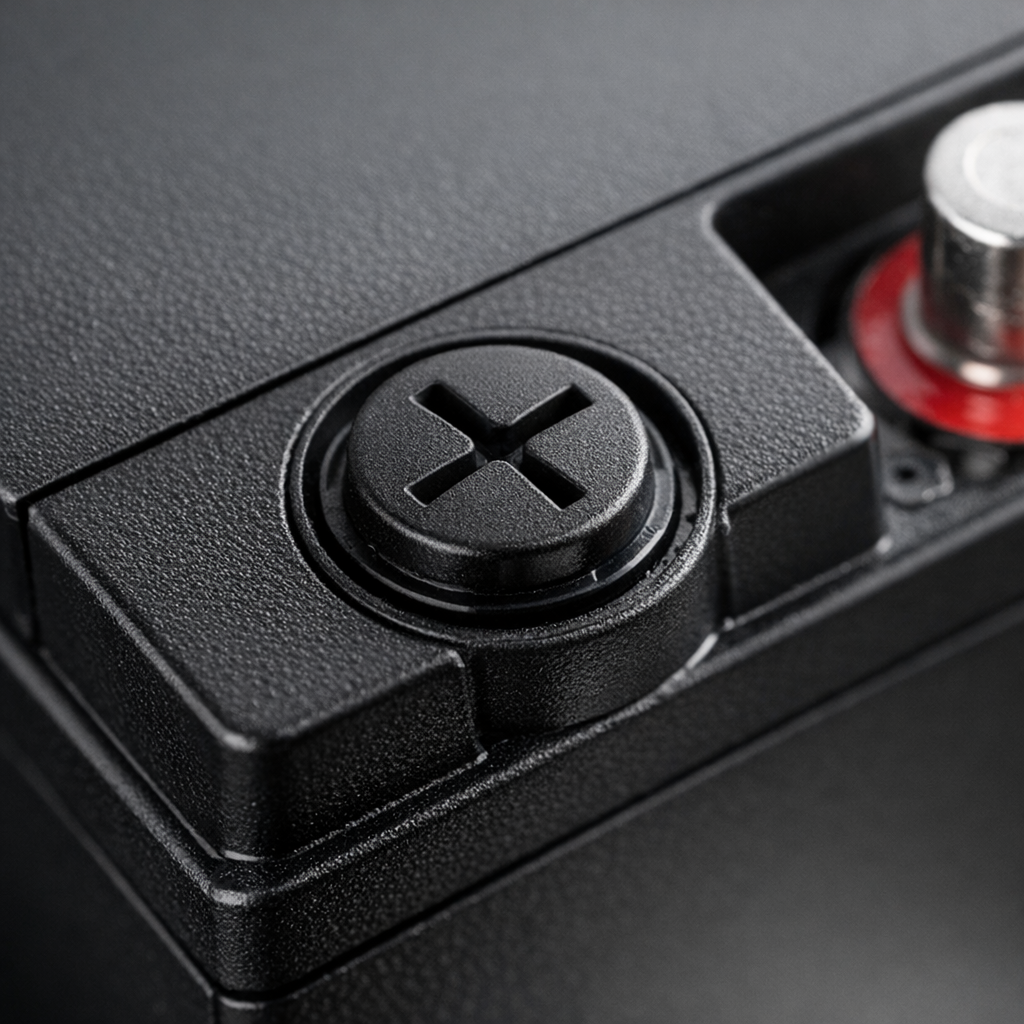 Macro detail of sealed AGM battery construction and casing