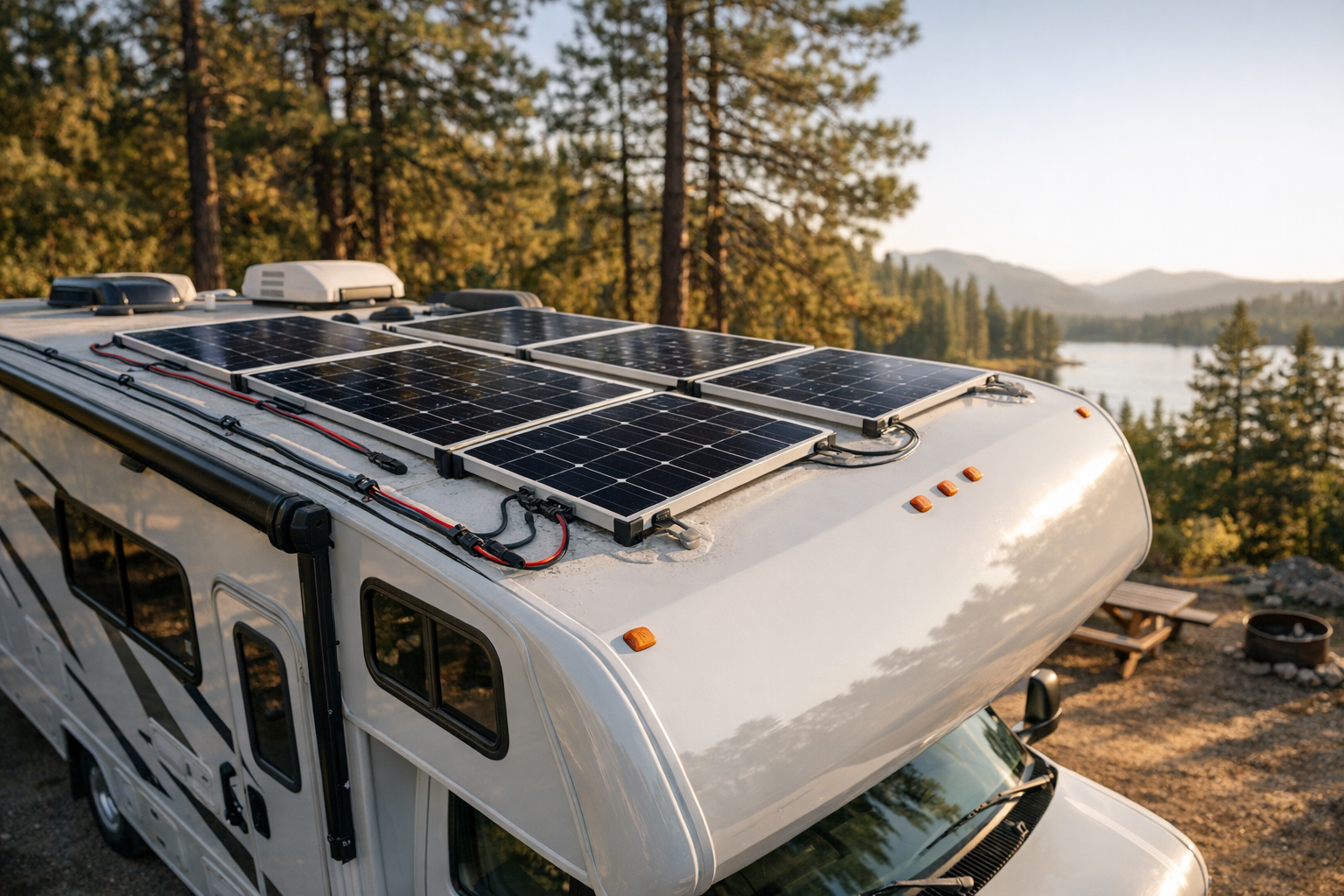 Class C RV with rooftop solar panels wired for series vs parallel voltage configuration