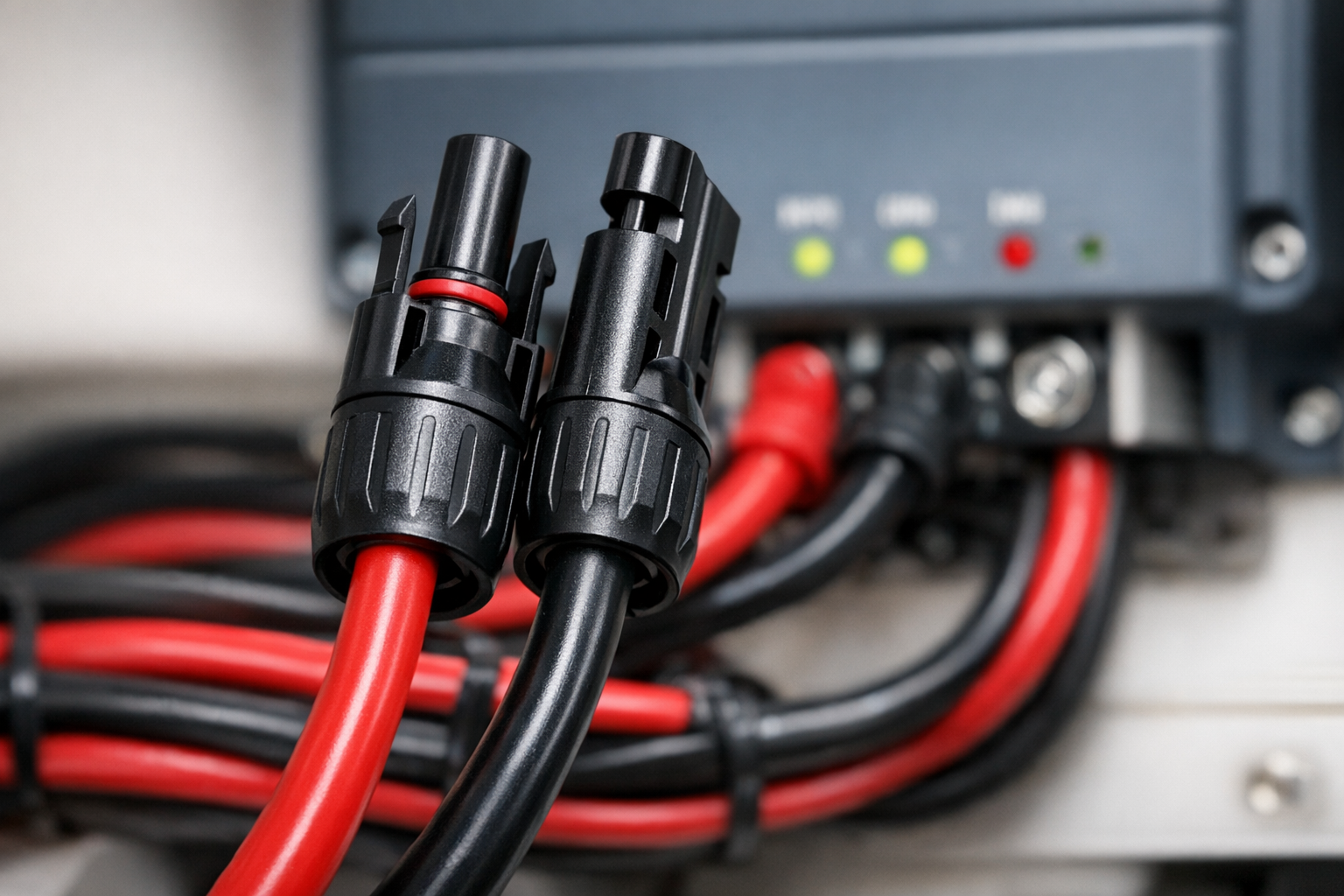 MC4 connectors and 10 AWG cable near charge controller