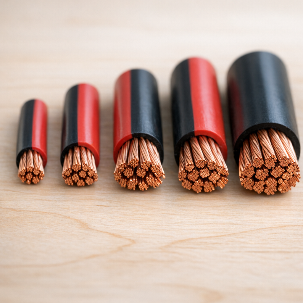 Different AWG solar cable sizes compared side by side for RV installations