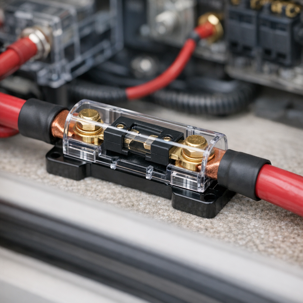 Inline ANL fuse on thick AWG cable inside RV electrical panel