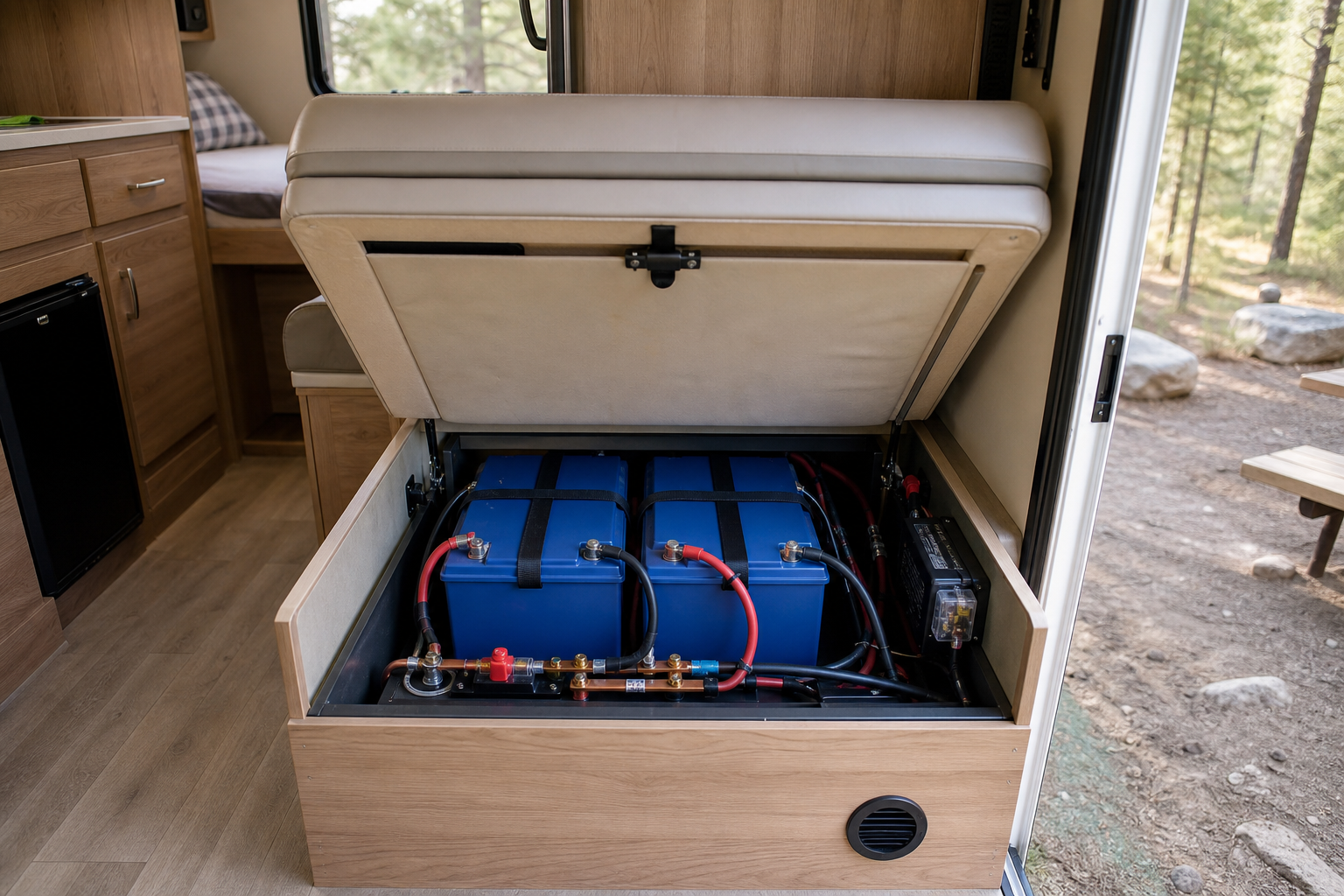 Lithium batteries installed in camper van for RV solar