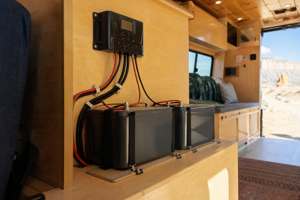 Lithium batteries for RV solar mounted inside camper van