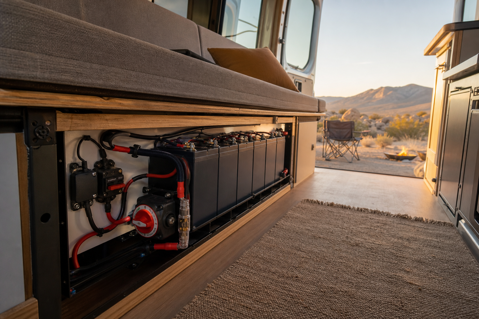 RV lithium battery bank with fuses and breakers for safety