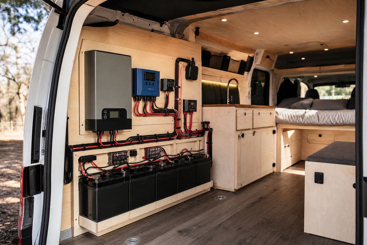 Lithium battery bank wired in RV solar electrical system