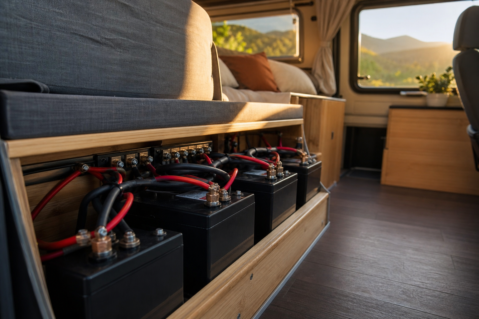 Lithium batteries for RV solar installed under campervan bench