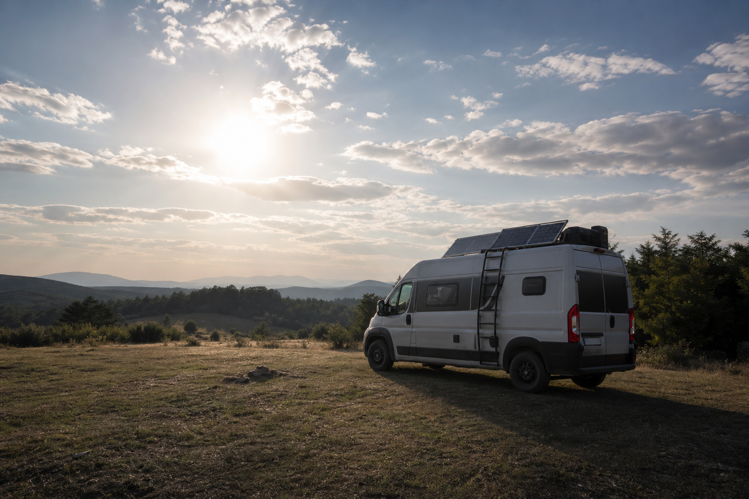 Sunlight hitting RV solar panels illustrating peak sun hours concept