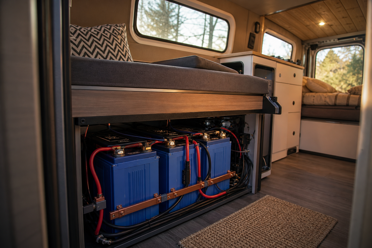 Lithium batteries for RV solar mounted in camper van