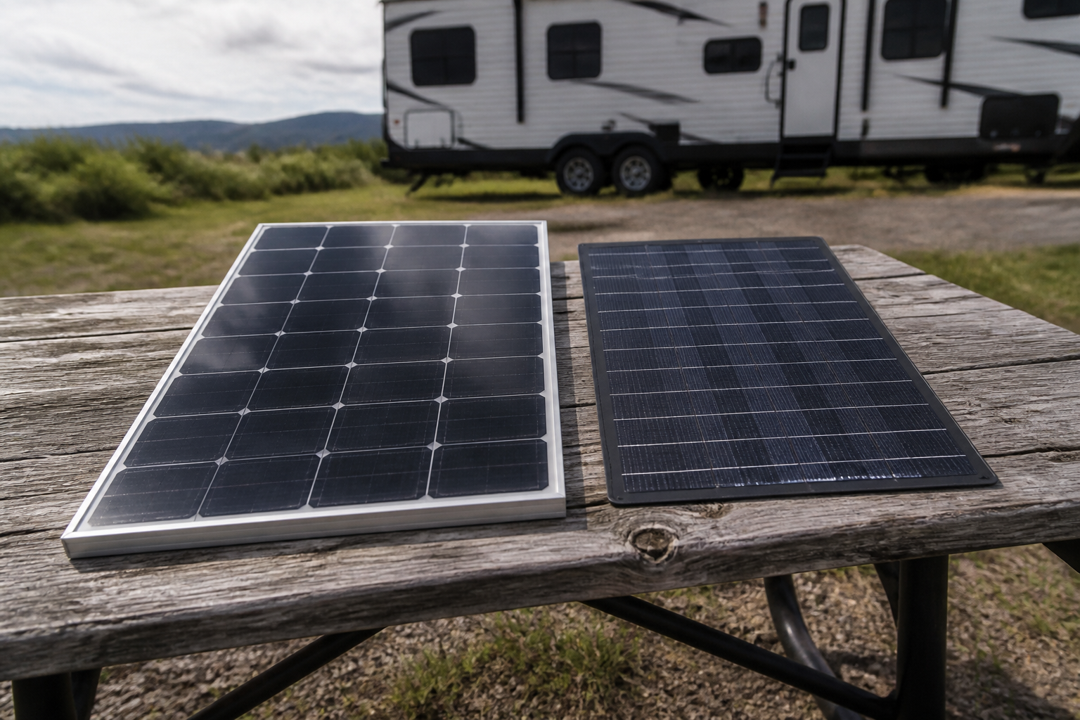 Rigid and flexible RV solar panels compared side by side