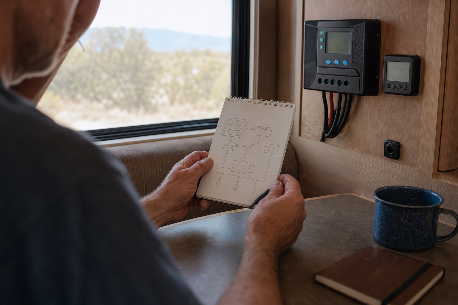 RV owner planning daily energy needs before choosing solar kit