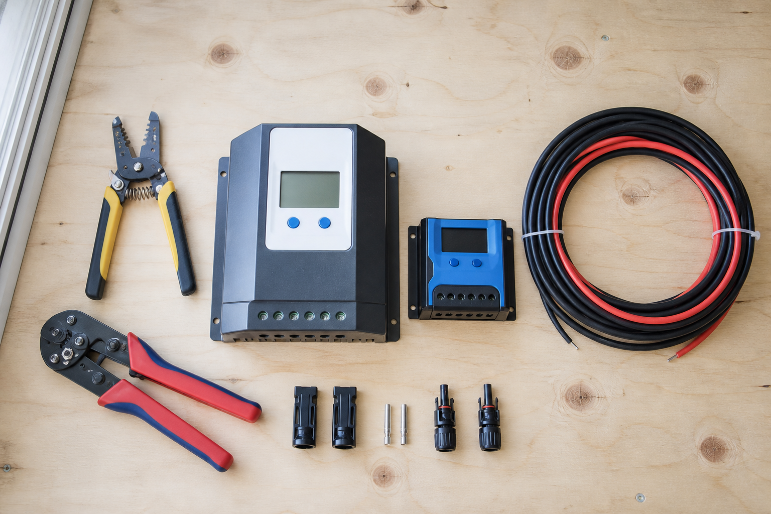 MPPT vs PWM controllers compared side by side on workbench