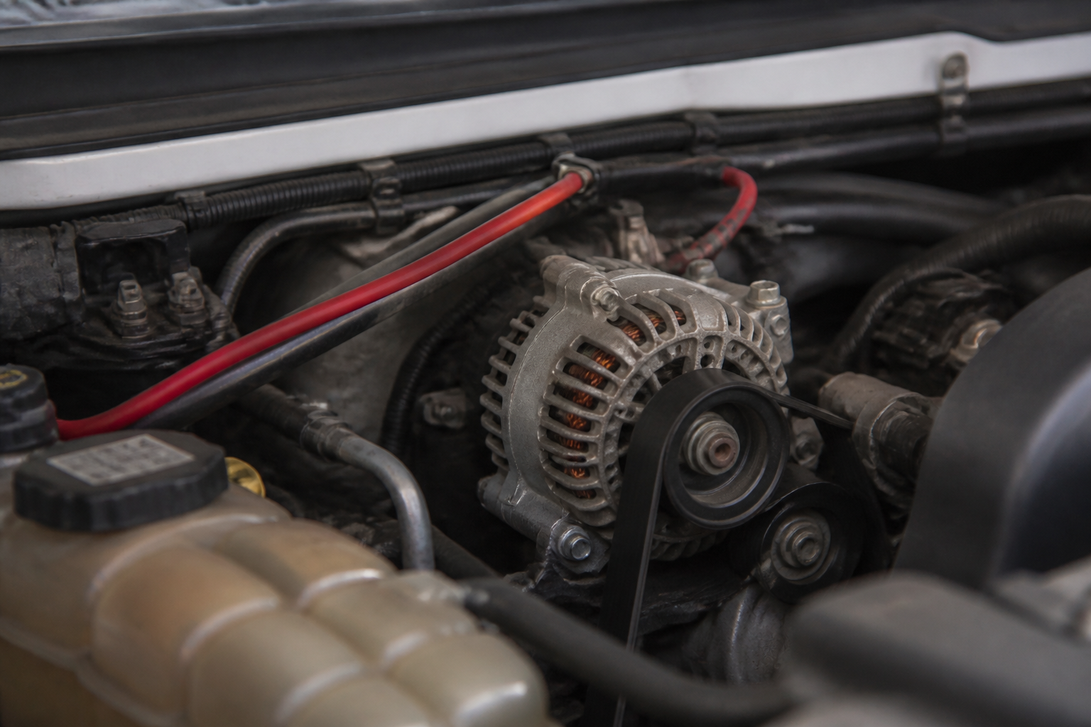 Van alternator with charging cable feeding a DC-DC charger circuit