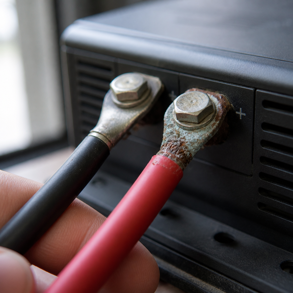 Corroded terminal connection causing RV solar charging voltage drop
